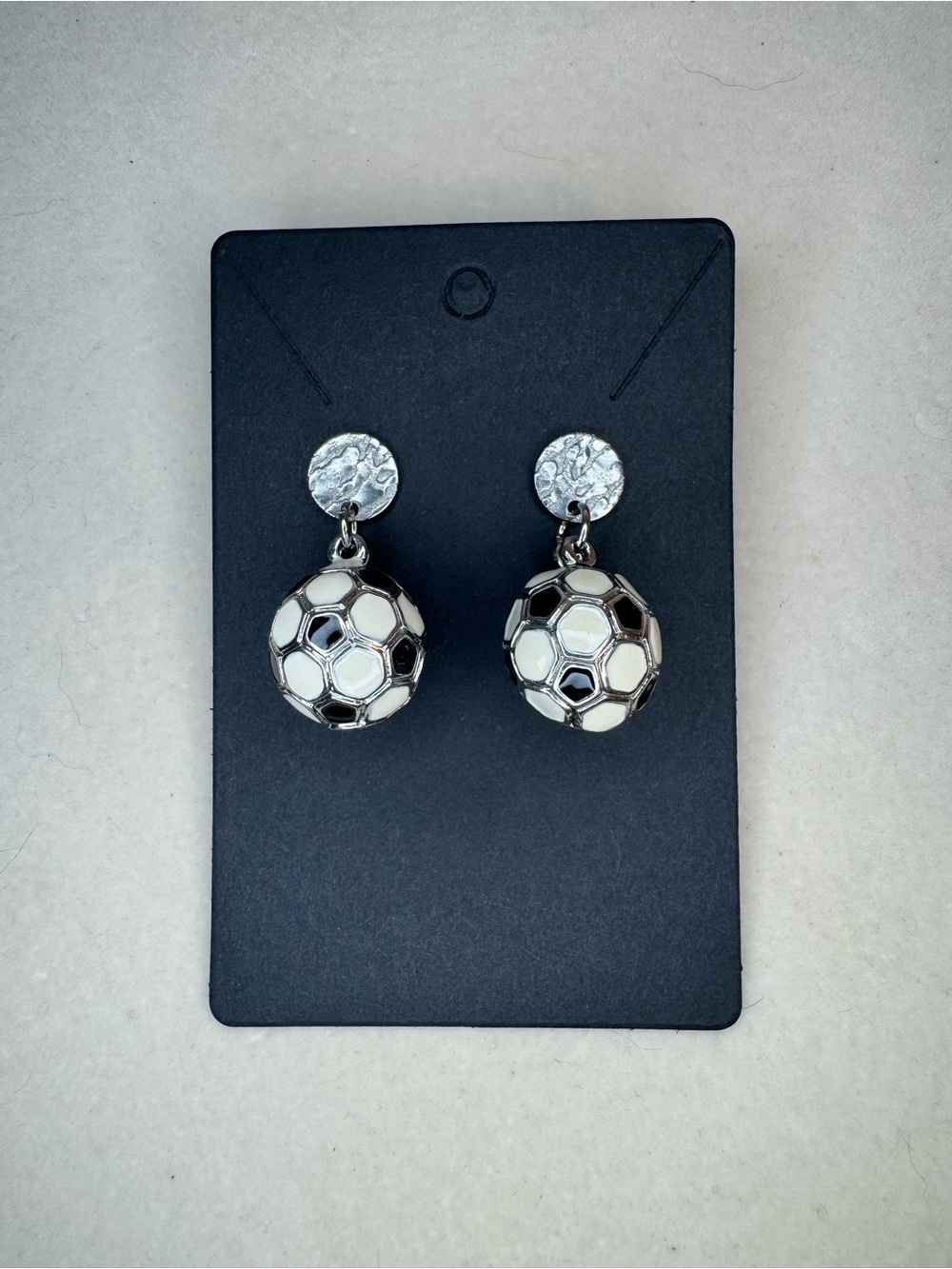 New Silver Soccer Ball Drop Earrings in White and Black
